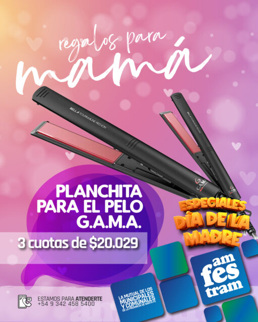 Para que mamá luzca como quiera, cada día. ✨

Planchita para el pelo GAMA en 3 cuotas de $20.029.

Especial Día de la Madre en AMFESTRAM.