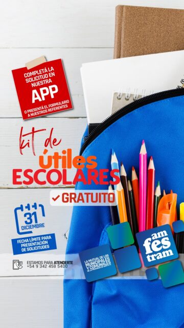 🎒 ¡Ya podés solicitar el Kit de Útiles Escolares 2027!
En AMFESTRAM acompañamos cada etapa del aprendizaje, desde los primeros trazos hasta los grandes desafíos profesionales.
Si sos afiliado, solicitá el kit para estudiantes desde Sala de 4 años hasta nivel terciario o universitario.
📚 Prepararnos con tiempo también es una forma de cuidar la educación y la economía familiar.
Consultá requisitos, documentación y fecha límite en tu sindicato o delegación.
AMFESTRAM, presente en cada comienzo. 💙
